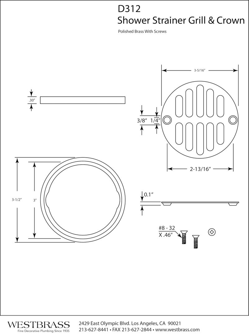 Westbrass Shower Strainer Set with Screws, Grill and Crown, Matte Black, D312-62 - Image 2